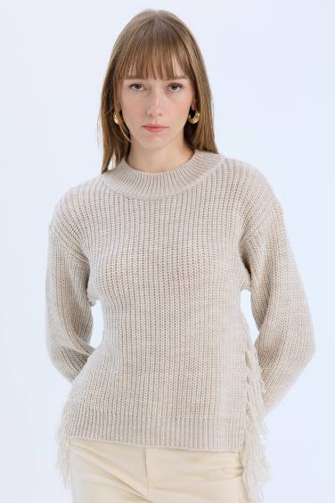 Pull en tricot à col demi-haut en tissu selanik Coupe relax