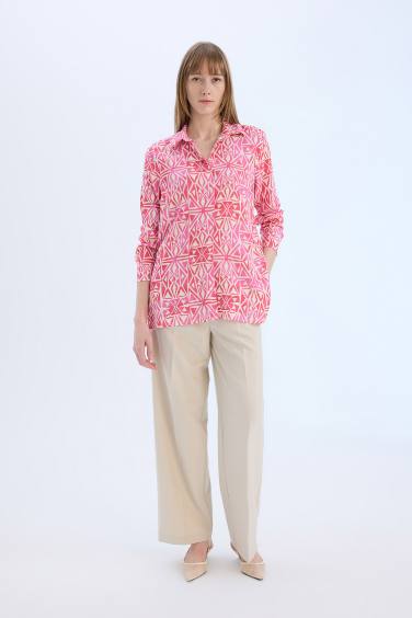 Туника-рубашка оверсайз с широким кроем и длинным рукавом с узором