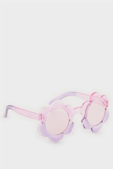 Lunettes de soleil cadre plastique rose en forme de fleur pour fille