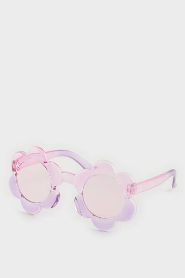 Lunettes de soleil cadre plastique rose en forme de fleur pour fille