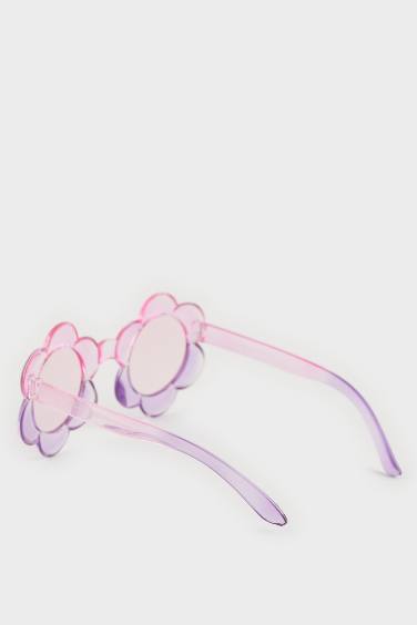 Lunettes de soleil cadre plastique rose en forme de fleur pour fille