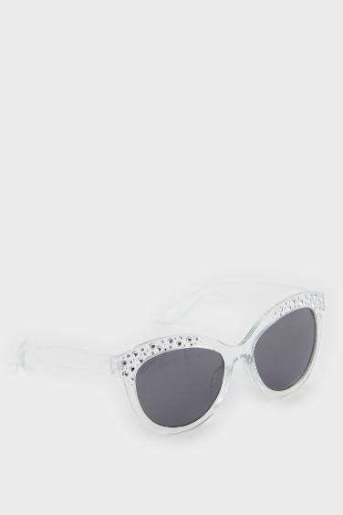 Lunettes de soleil cadre en plastique transparent à strass pour fille