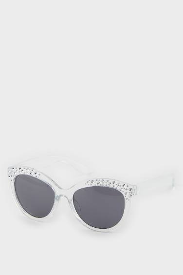 Lunettes de soleil cadre en plastique transparent à strass pour fille