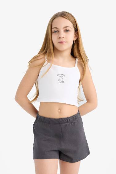 Комплект для девочек из 2-х предметов: майка с принтом и шорты на резинке