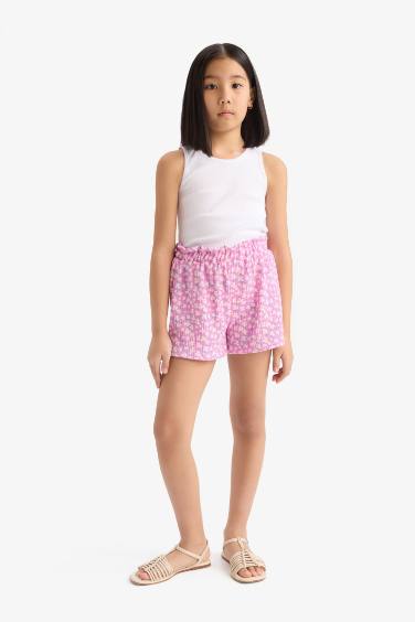 Girl Patterned Flexible Waist Shorts