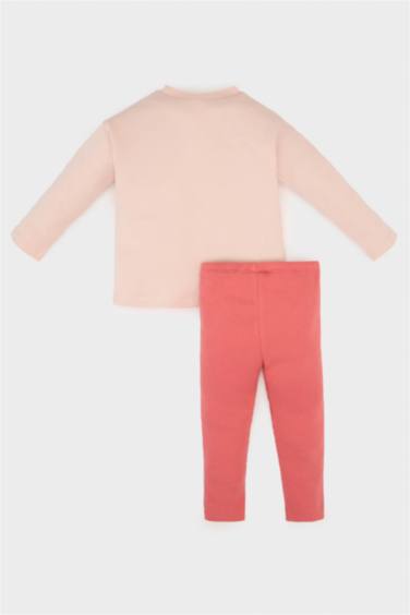 2'li Takım Kalp Baskılı Uzun Kollu Tişört Beli Lastikli Alt Kız Bebek