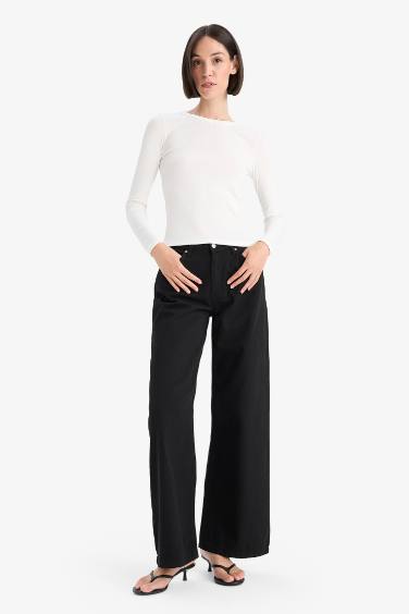 Slim Fit Dar Kesim Basic Düz Fitilli Kaşkorse Uzun Kollu Tişört