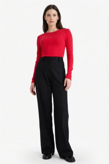 Slim Fit Dar Kesim Basic Düz Fitilli Kaşkorse Uzun Kollu Tişört