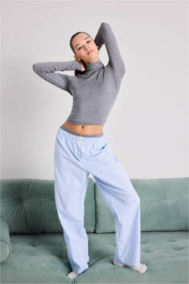 Çizgili Uzun Boy Poplin Pijama Altı-Fall in Love