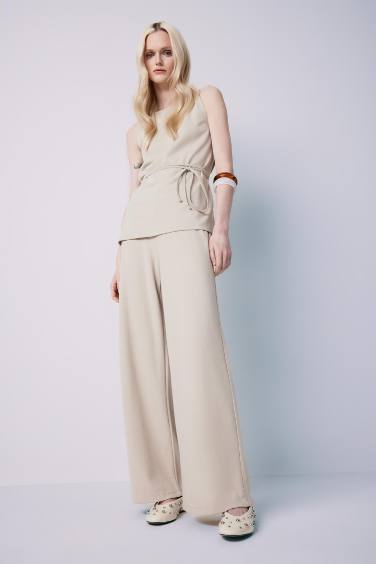 Wide Leg Geniş Paça Basic Düz Pike Pantolon