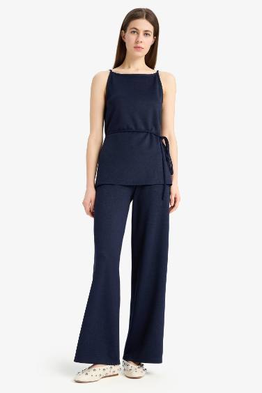 Wide Leg Basic Düz Pike Geniş Paça Pantolon