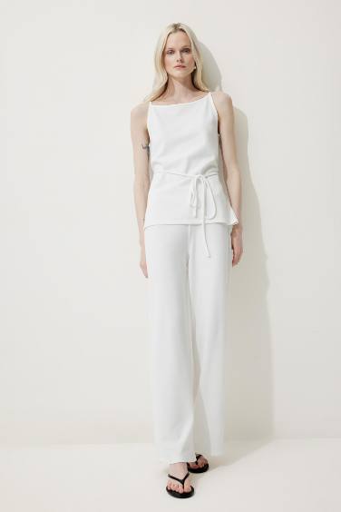 بنطلون بيزك سادة برجل واسع وايد ليج