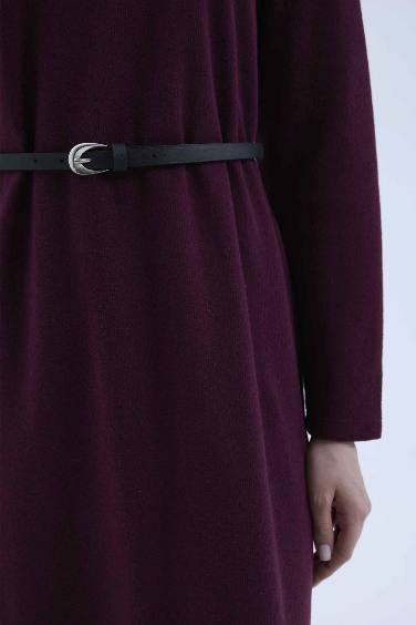 فستان طويل محجبات محاك قصة عادية ردن طويل وحزام