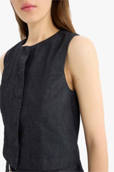 %100 Pamuk Yıkamalı Soluk Efektli Yumuşak Jean Yelek - Görsel 6