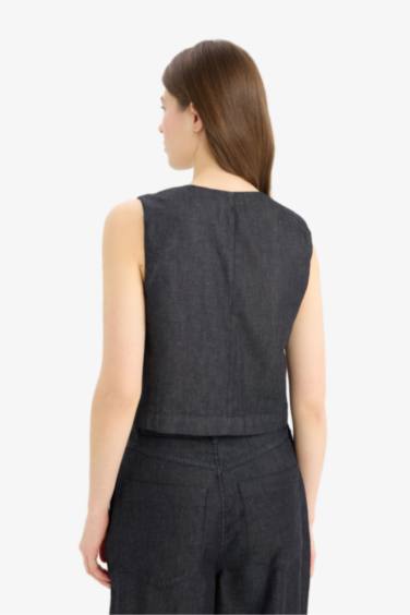 %100 Pamuk Yıkamalı Soluk Efektli Yumuşak Jean Yelek - Görsel 8