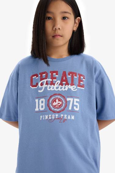 Платье с принтом и коротким рукавом для девочек, свободный крой