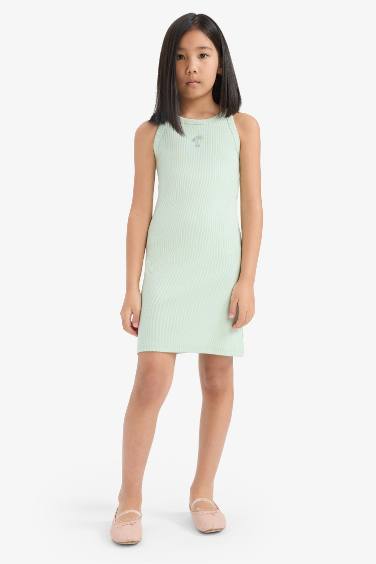 Fitted Crew Neck Corduroy Sleeveless Dress