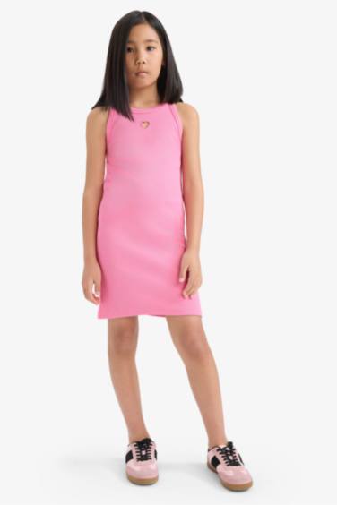 Fitted Crew Neck Corduroy Sleeveless Dress