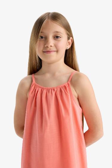 Girl A Cut Cotton Suspender Dress