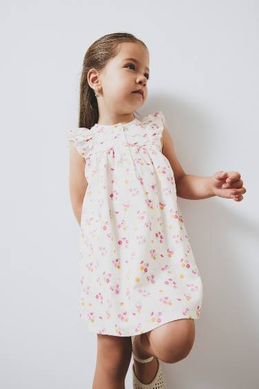 Baby Girl Floral Short Sleeve Twill Dress
