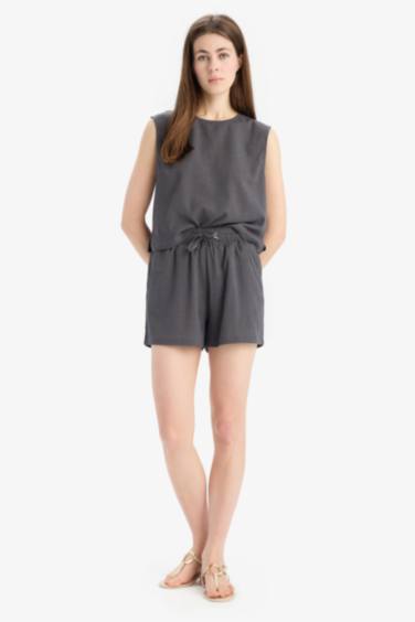 Regular Fit Crew Neck Crepe Blouse