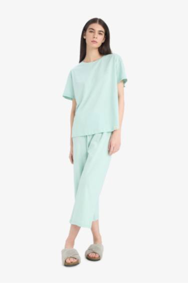 Pijama Takımı Kısa Kollu Üst Beli Lastikli Kapri Alt-Fall in Love