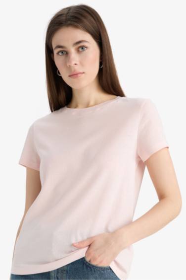 T-shirt basique en coton peigné à col rond et manches courtes Coupe régulière