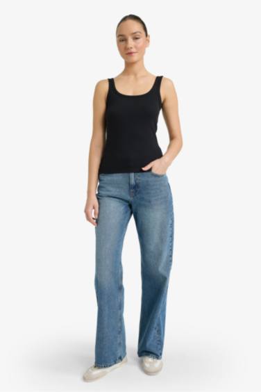 Slim Fit дөңгелек жағалы негізгі basic бедерлі кашкорсе майка