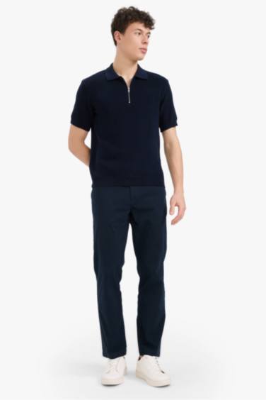 Standard Fit Half Zipper Short Sleeve Knit Polo T-Shirt