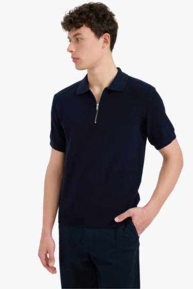 Standard Fit Half Zipper Short Sleeve Knit Polo T-Shirt