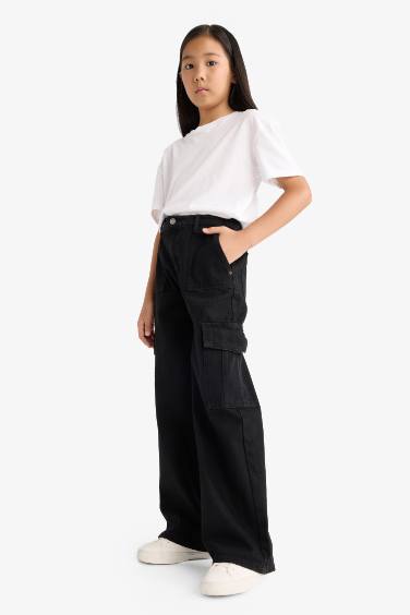 Kız Çocuk Wide Leg Kargo Geniş Paça Jean Pantolon