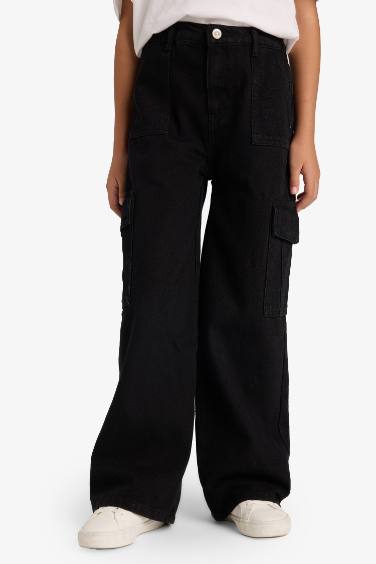 Kız Çocuk Wide Leg Kargo Geniş Paça Jean Pantolon
