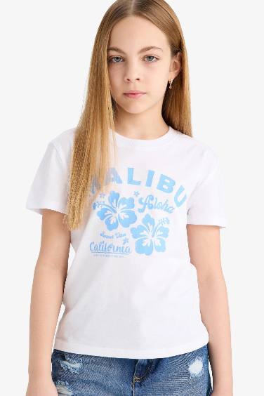 Girl Relax Fit Crew Neck Slogan Printed T-Shirt