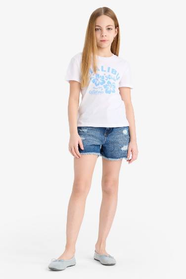 Girl Relax Fit Crew Neck Slogan Printed T-Shirt