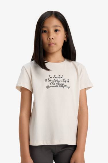 Girl Regular Fit Crew Neck Slogan Printed T-Shirt