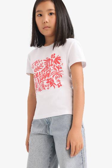 Girl Regular Fit Crew Neck Printed T-Shirt