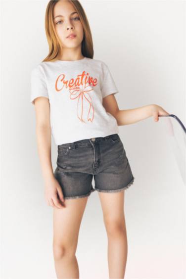 Girl Regular Fit Crew Neck Anime Printed T-Shirt