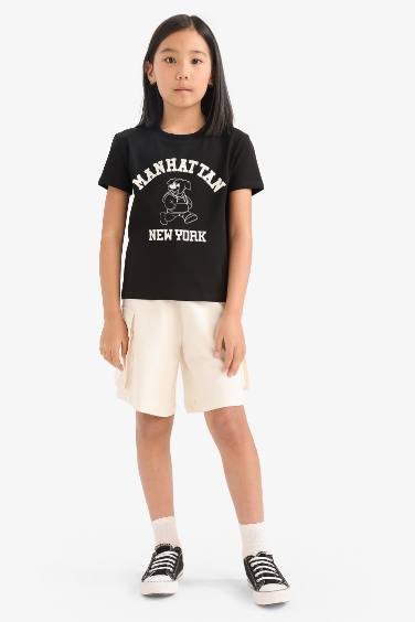 Girl Regular Fit Crew Neck Anime Printed T-Shirt