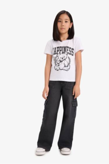 Girl Regular Fit Crew Neck Anime Printed T-Shirt