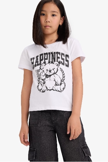 Girl Regular Fit Crew Neck Anime Printed T-Shirt