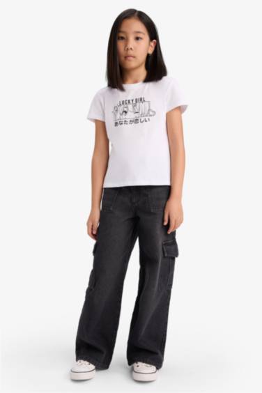 Girl Regular Fit Crew Neck Animal Patterned T-Shirt