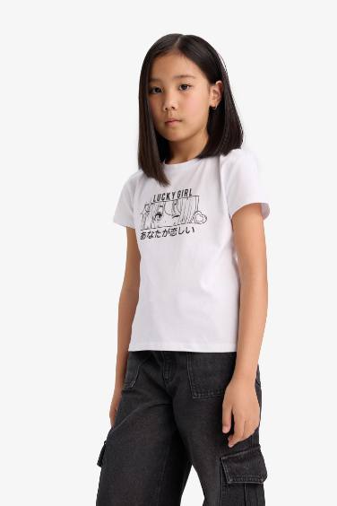 Girl Regular Fit Crew Neck Animal Patterned T-Shirt
