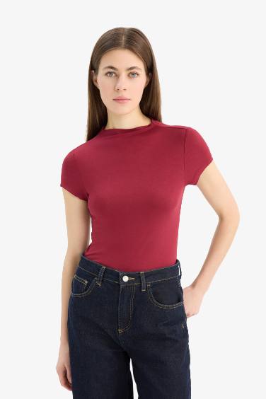 Slim Fit Half Turtleneck Short Sleeve T-Shirt