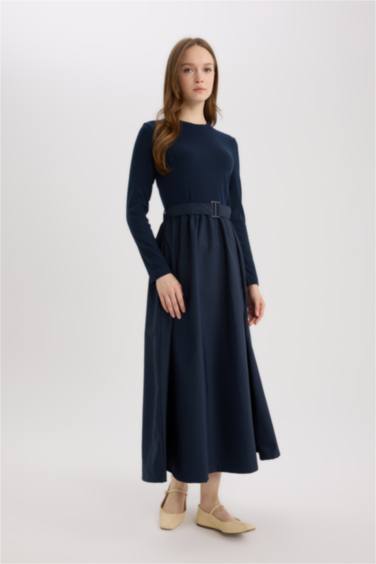 Regular Fit Parachute Long Sleeve Maxi Dress