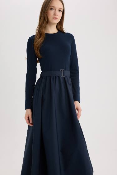 Regular Fit Parachute Long Sleeve Maxi Dress