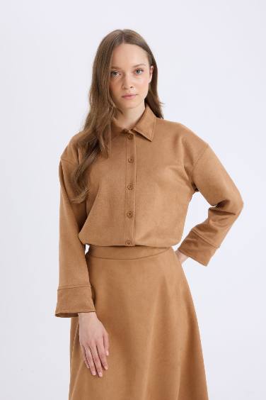 Regular Fit Süet Uzun Kollu Gömlek Tunik