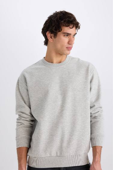 Oversize Geniş Kalıp Bisiklet Yaka Kalın Basic Düz Sweatshirt