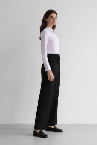 Afra x DeFacto Wide Leg Kumaş Palazzo Pantolon Üç Cepli Normal Bel Standart Boy