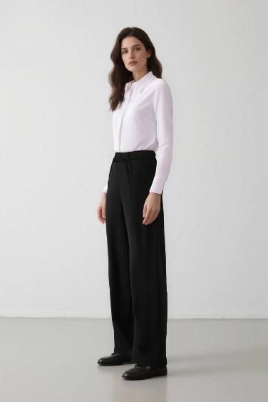 Afra x DeFacto Wide Leg Kumaş Palazzo Pantolon Üç Cepli Normal Bel Standart Boy