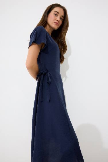 Crew Neck Bat Sleeve Basic Midi Dress